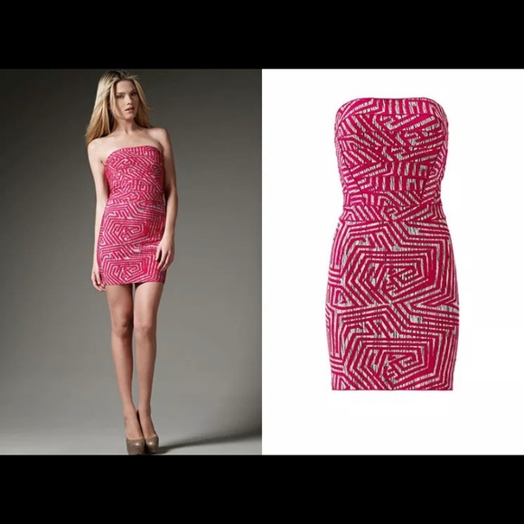 Herve Leger Pink Grey Strapless Bandage Dress xs - Picture 9 of 9